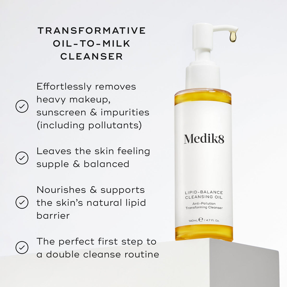 Medik8 Lipid-Balance Cleansing Oil bottle on a pale background