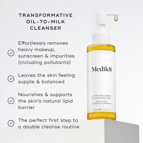 Medik8 Lipid-Balance Cleansing Oil bottle on a pale background