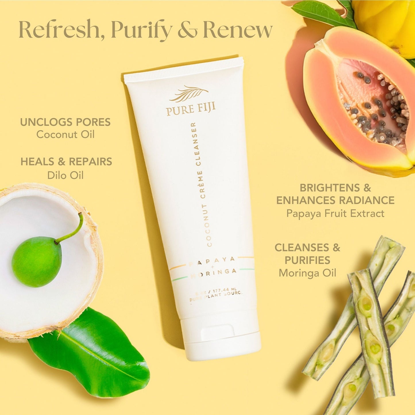 Pure Fiji Coconut Cleanser with Papaya & Moringa (6oz/175ml)