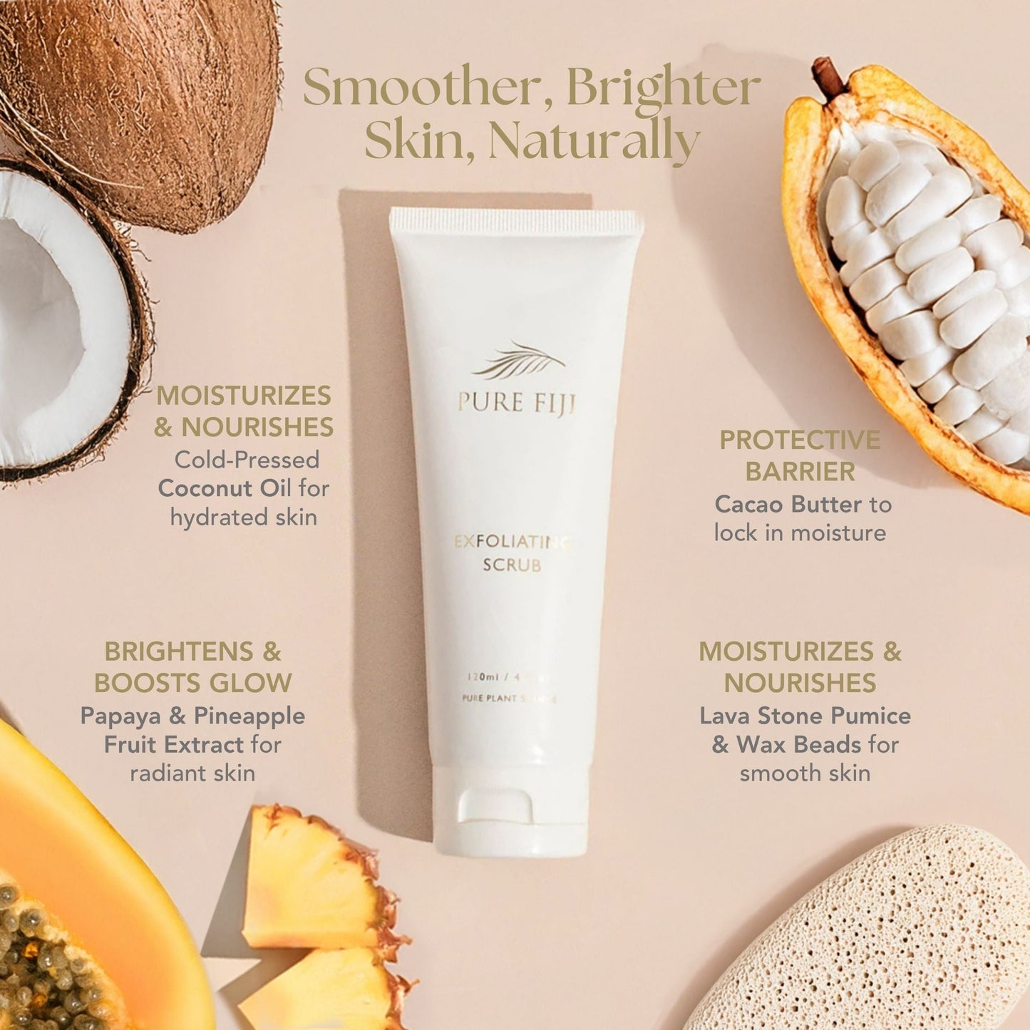 Pure Fiji Coconut Exfoliating Scrub with Papaya and Pineapple Enzyme (4oz/120ml)