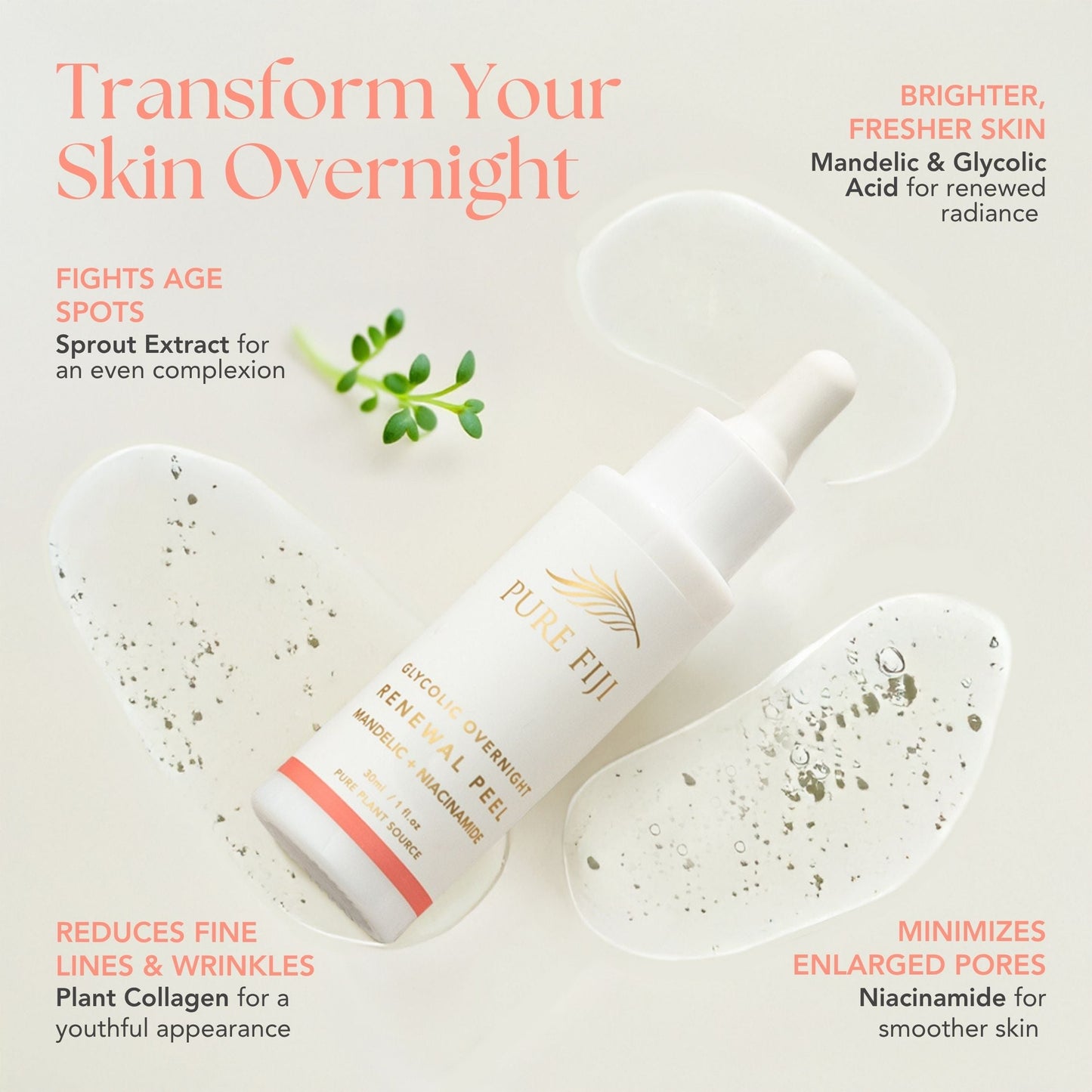 Pure Fiji Glycolic Overnight Renewal Peel with Mandelic + Niacinamide (1oz/30ml)