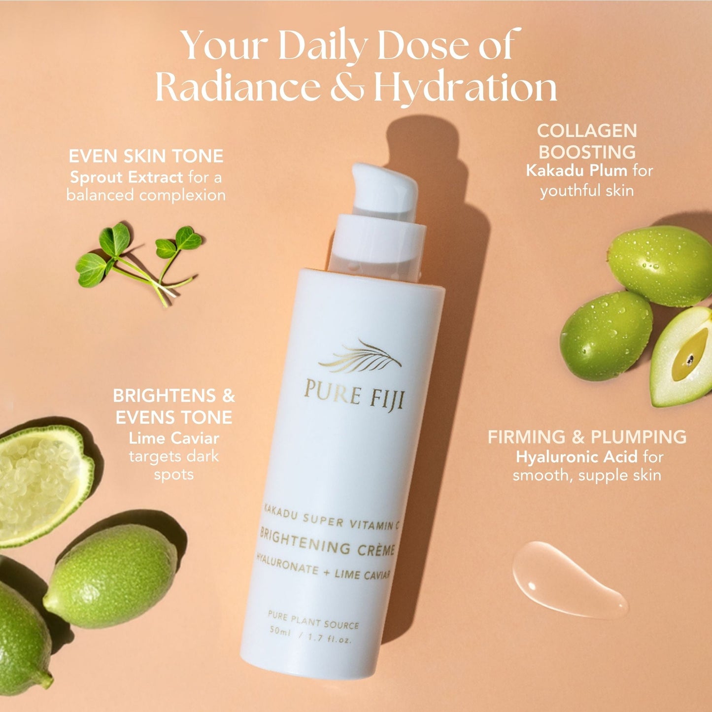 Pure Fiji Vitamin C Brightening Creme with Hyaluronic & Lime Caviar (1.7oz/50ml)